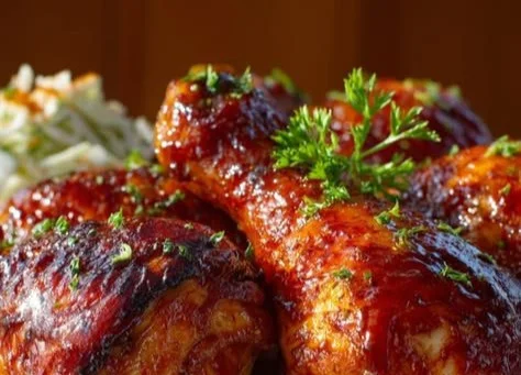 Delicious BBQ chicken drumsticks prepared with savory extracts
