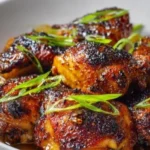 Savory miso chicken thighs served with vegetables on a plate
