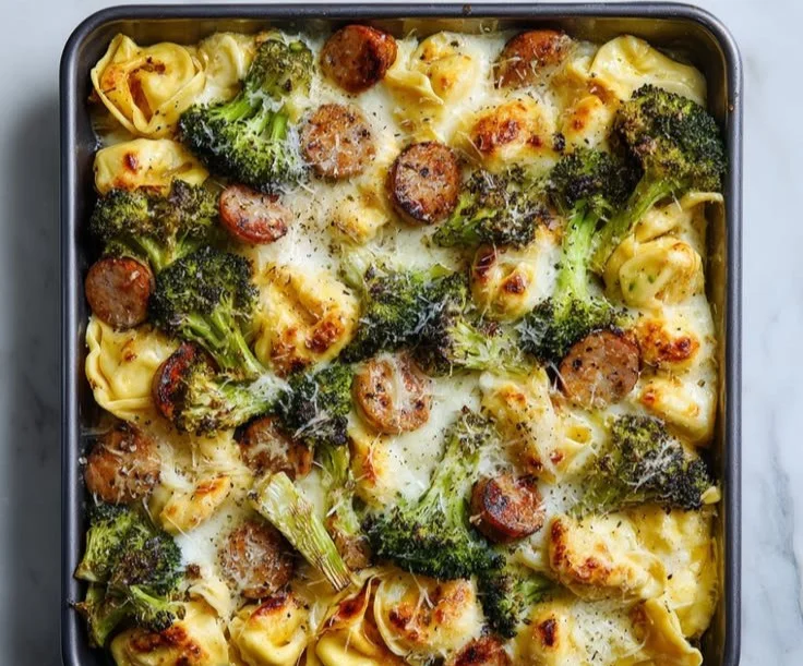 Sheet-Pan Tortellini Bake with Broccoli, a delicious and easy meal