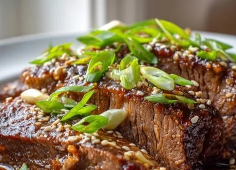 Slow Cooker Korean Beef Pot Roast with Soy Garlic Gravy served in a bowl