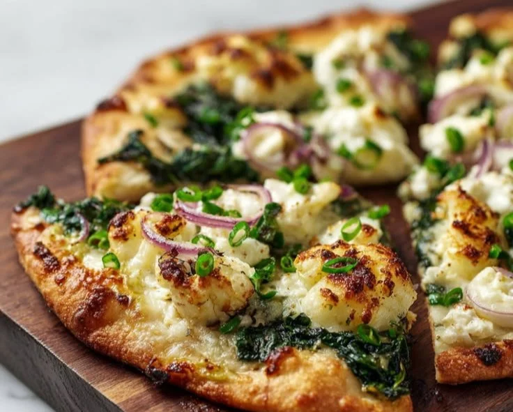 Delicious Spinach Feta Flatbread served as a healthy high-protein meal option.