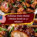 Delicious Sticky Hoisin Chicken garnished with sesame seeds and green onions