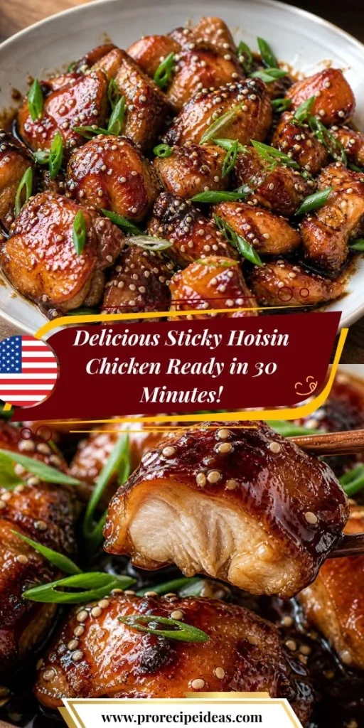 Delicious Sticky Hoisin Chicken garnished with sesame seeds and green onions