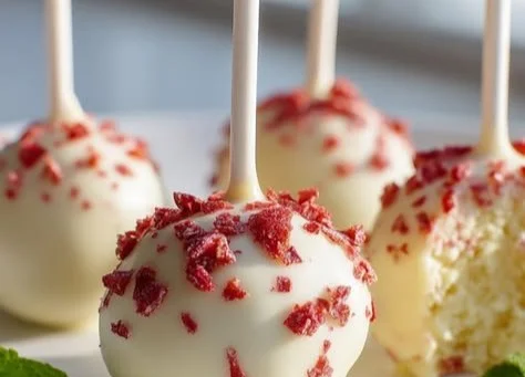 Delicious strawberry shortcake cake pops served at a party