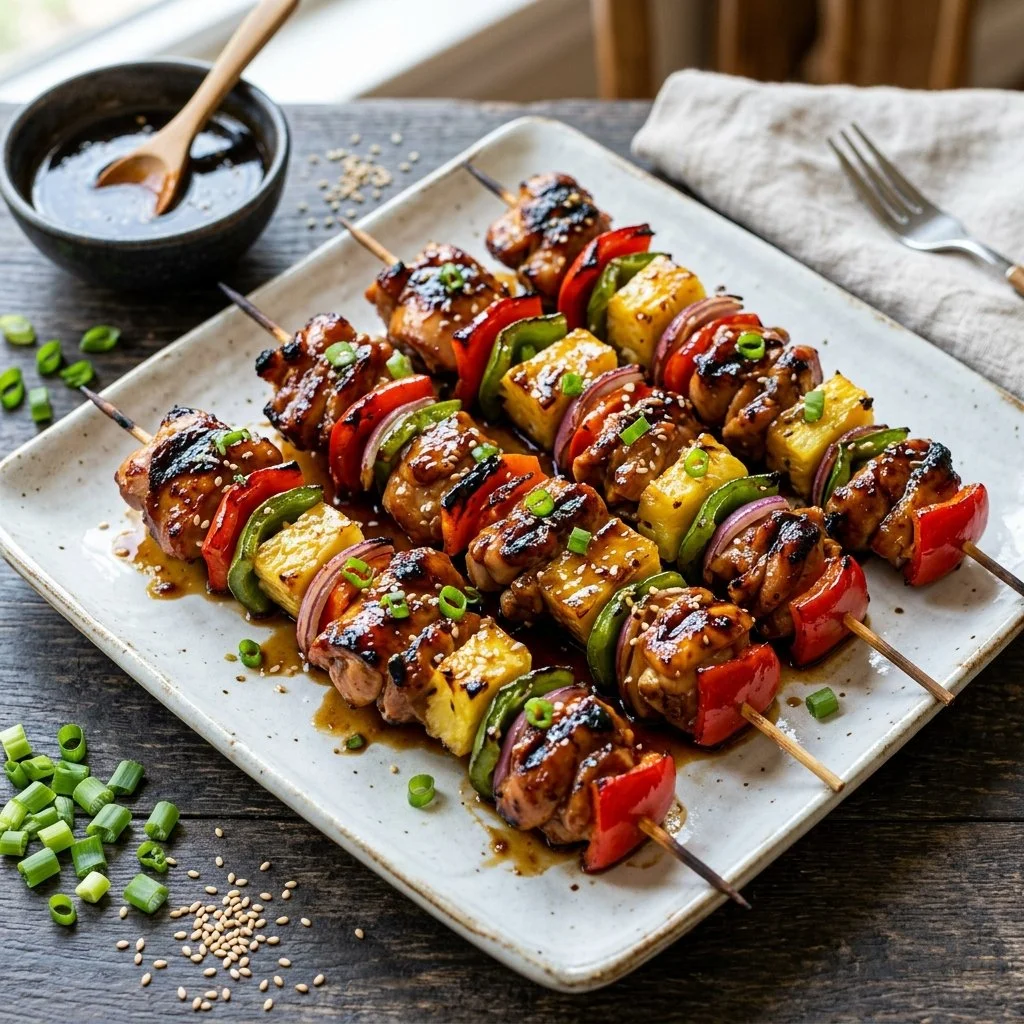 Grilled Teriyaki Chicken Kabobs with vibrant vegetables on skewers