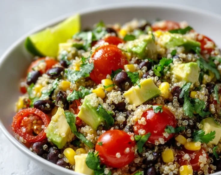 Colorful Tex-Mex Quinoa Salad with fresh vegetables and beans