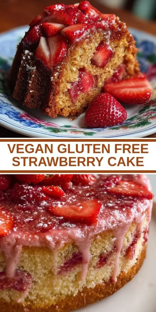 Vegan gluten-free strawberry cake topped with fresh strawberries