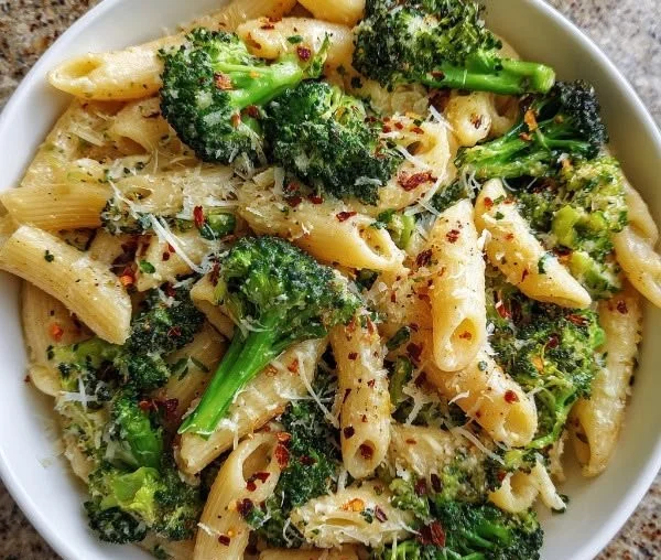 Delicious bowl of wholesome broccoli pasta with fresh ingredients