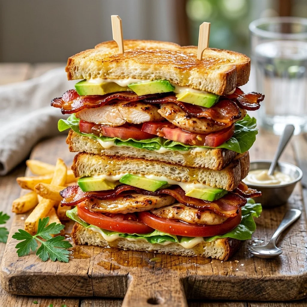 California Chicken Club sandwich with grilled chicken, avocado, and fresh toppings