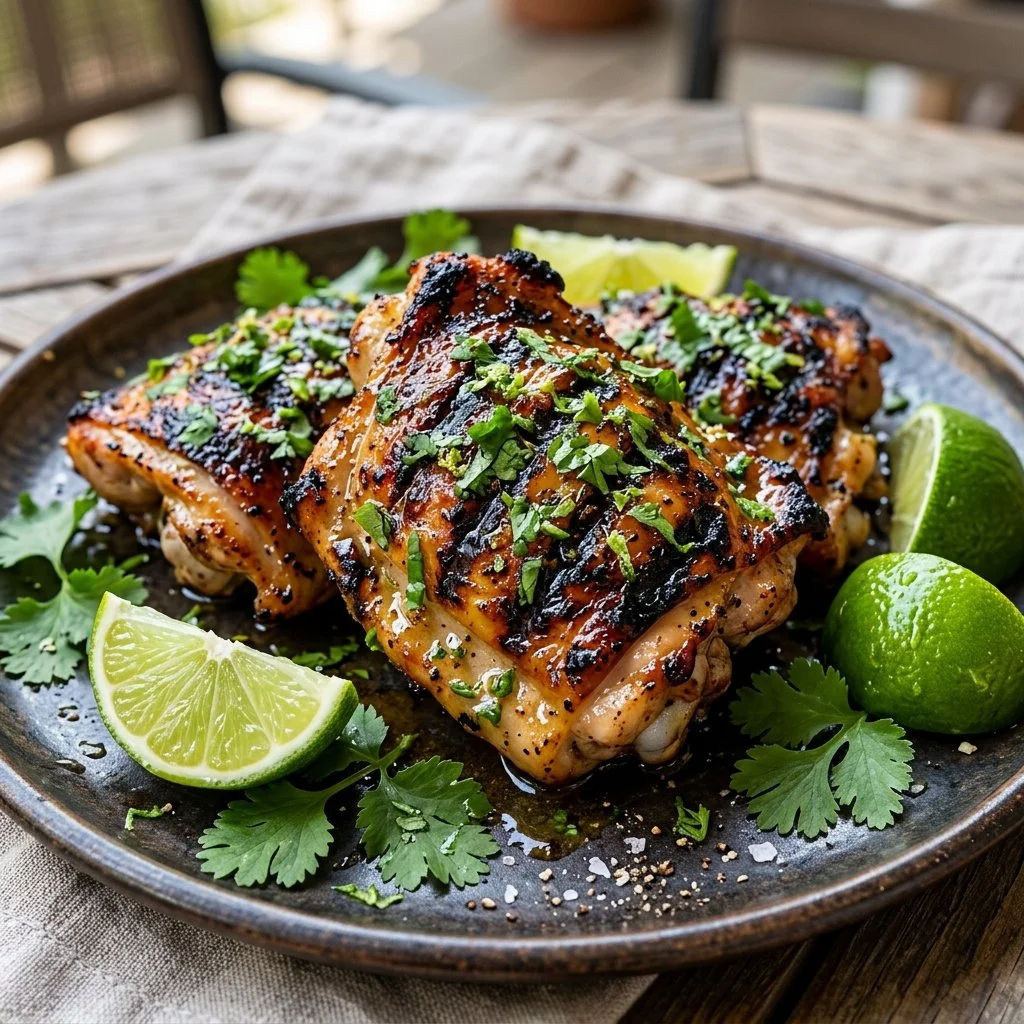 Cilantro Lime Grilled Chicken garnished with lime and cilantro