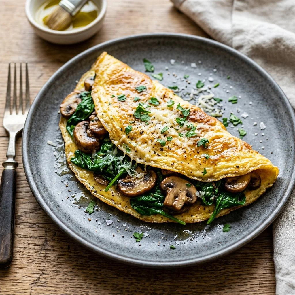 Delicious Spinach Mushroom Omelet with fresh herbs and cheese